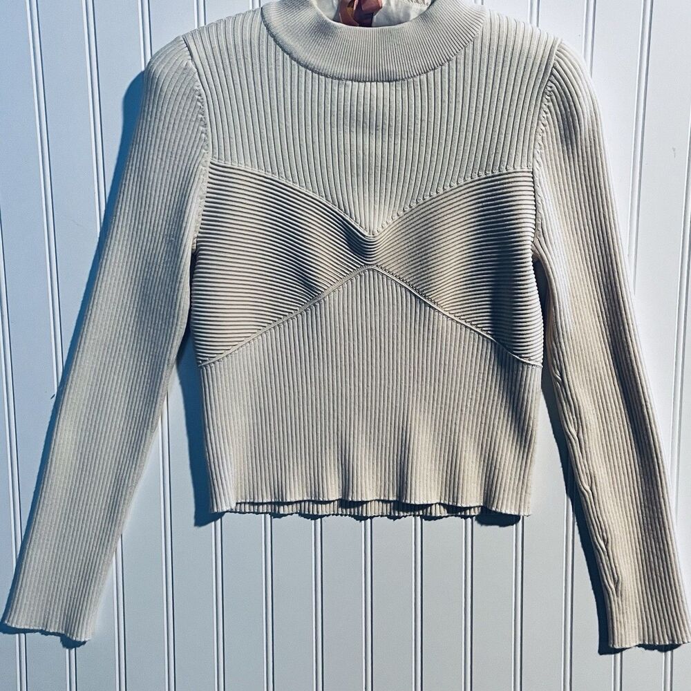 Lush Women’s Cream Knit Sweater Long Sleeves Contrasting Front Panel Large